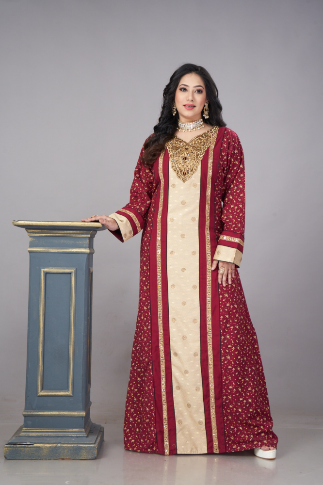 جلابية استقبال لون عودي بوليستر مع قطن موديل WS4-93