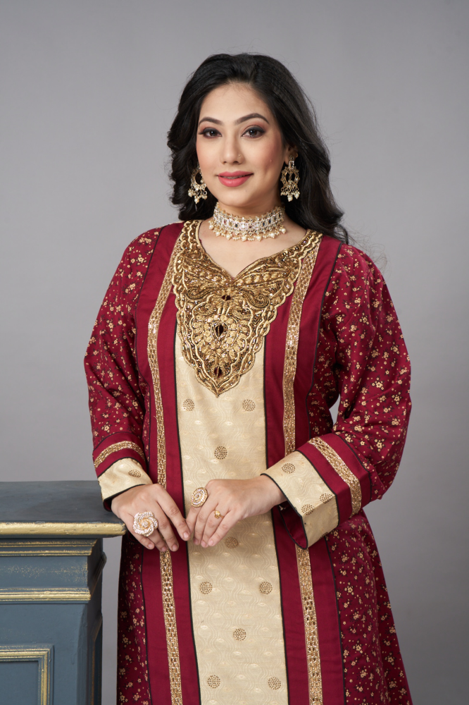 جلابية استقبال لون عودي بوليستر مع قطن