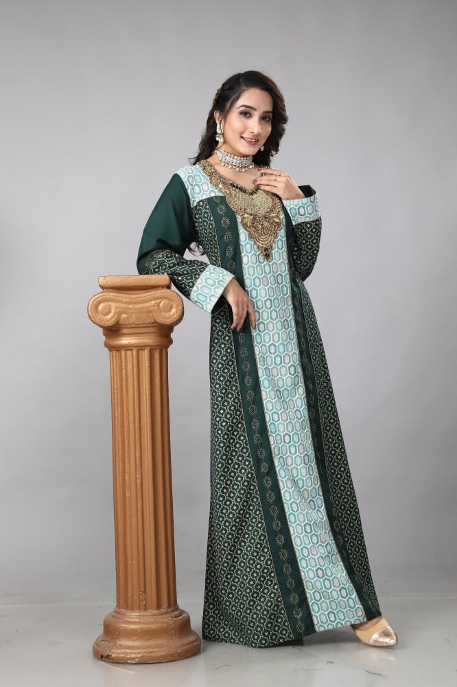 جلابية استقبال لون زيتي بولستر وقطن