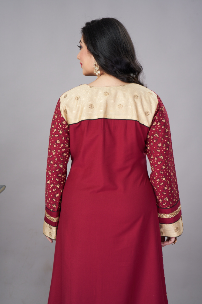 جلابية استقبال لون عودي بوليستر مع قطن موديل WS4-93