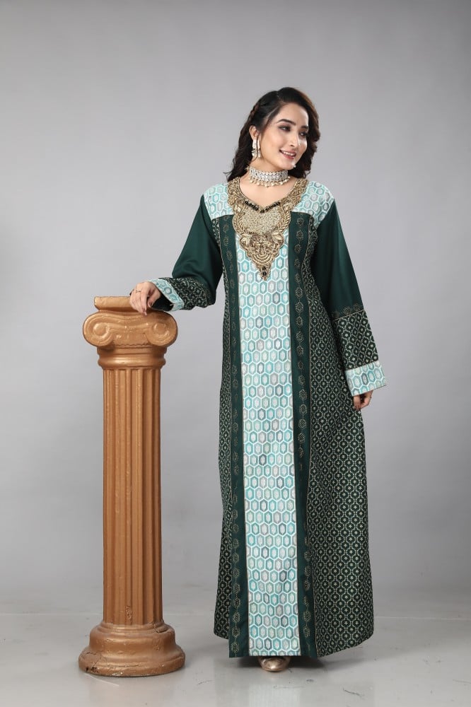 جلابية استقبال لون زيتي بولستر وقطن موديل WS4-88