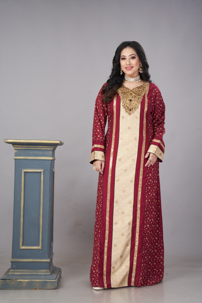 جلابية استقبال لون عودي بوليستر مع قطن موديل WS4-93