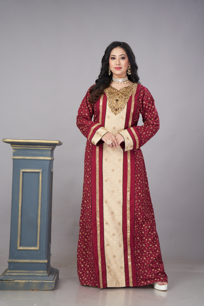 جلابية استقبال لون عودي بوليستر مع قطن موديل WS4-93