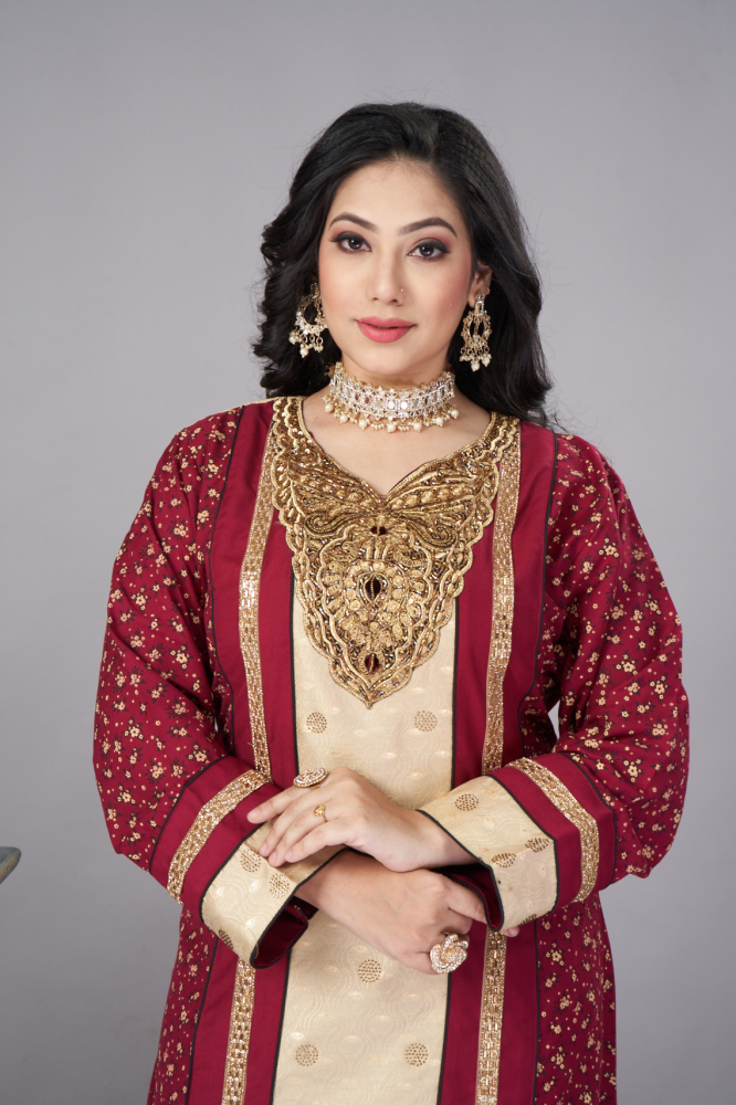 جلابية استقبال لون عودي بوليستر مع قطن موديل WS4-93