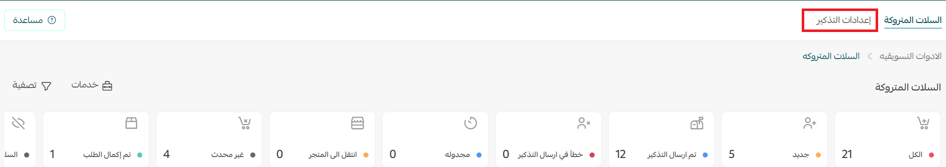 - التذكير بالسلة المتروكة بدون إرسال خصم