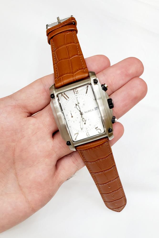 ساعة نوركس السويسرية انالوج كوارتز كرونو غراف (SWISS MADE) مقاس 40mm جلد بني للرجال - فنتج