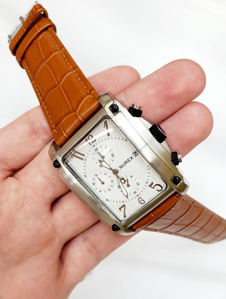 ساعة نوركس السويسرية انالوج كوارتز كرونو غراف (SWISS MADE) مقاس 40mm جلد بني للرجال - فنتج