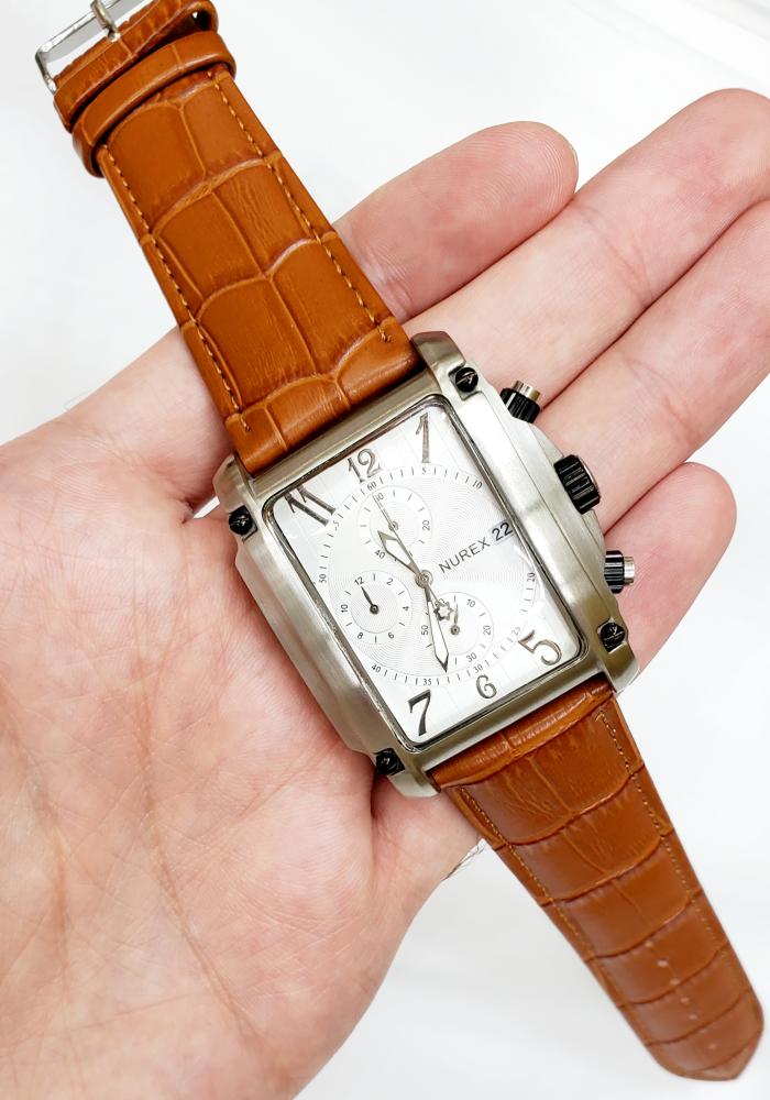 ساعة نوركس السويسرية انالوج كوارتز كرونو غراف (SWISS MADE) مقاس 40mm جلد بني للرجال - فنتج