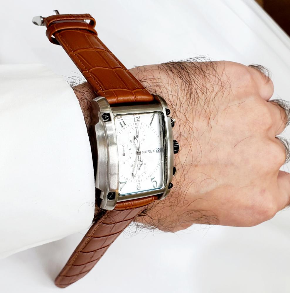 ساعة نوركس السويسرية انالوج كوارتز كرونو غراف (SWISS MADE) مقاس 40mm جلد بني للرجال - فنتج