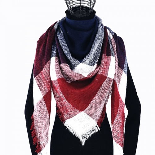 شال شتوي باللون الازرق والاحمر