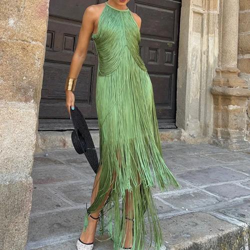 مزاجه الرسن شرابة فستان طويل مثير قبالة الكتف أكمام فستان سهرة أنيق بلون سوينغ فساتين الحفلات النسائية