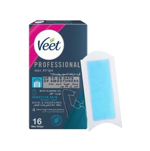 Veet, Wax Strips Bikini & Underarm For Sensitive Skin - 16 Pcs| فيت، شرائح شمع لمنطقة البكينى وتحت الابطين للبشرة الحساسة - 16 قطعة