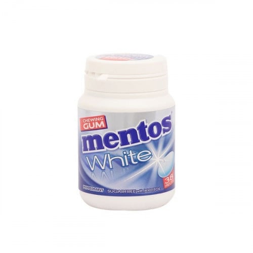 Mentos Gum White Peppermint 38 piece bottle | منتوس، علكة، خالية من السكر، بالنعناع - 38 قطعة
