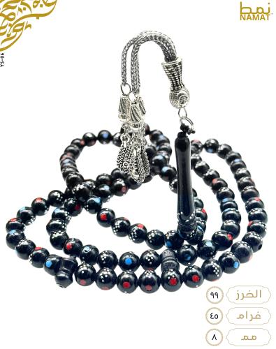مسبحة يسر حصرية مكونة من 99 حبة مع نقاط فضية ونقاط...