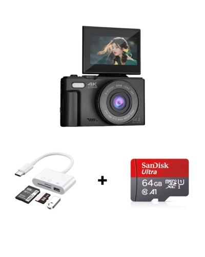 بكج ( كاميرا 4k + ذاكرة 64GB + وصلة قارئ type c