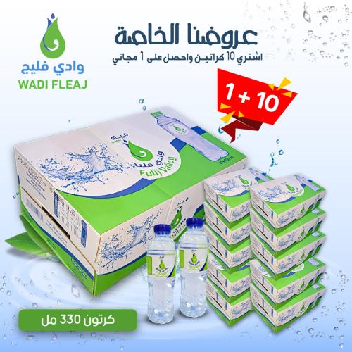 10 كراتين مياه 330 مل + كرتون مجاناً (عرض خاص)