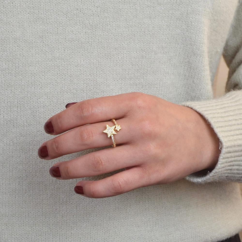 [R037] خاتم النجمتين مطلي بالذهب