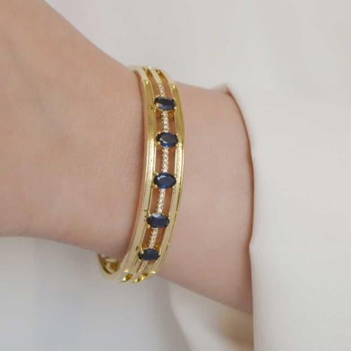[B021] اسوارة Bangle 5 أحجار زفير بيضاوية مطلية با...