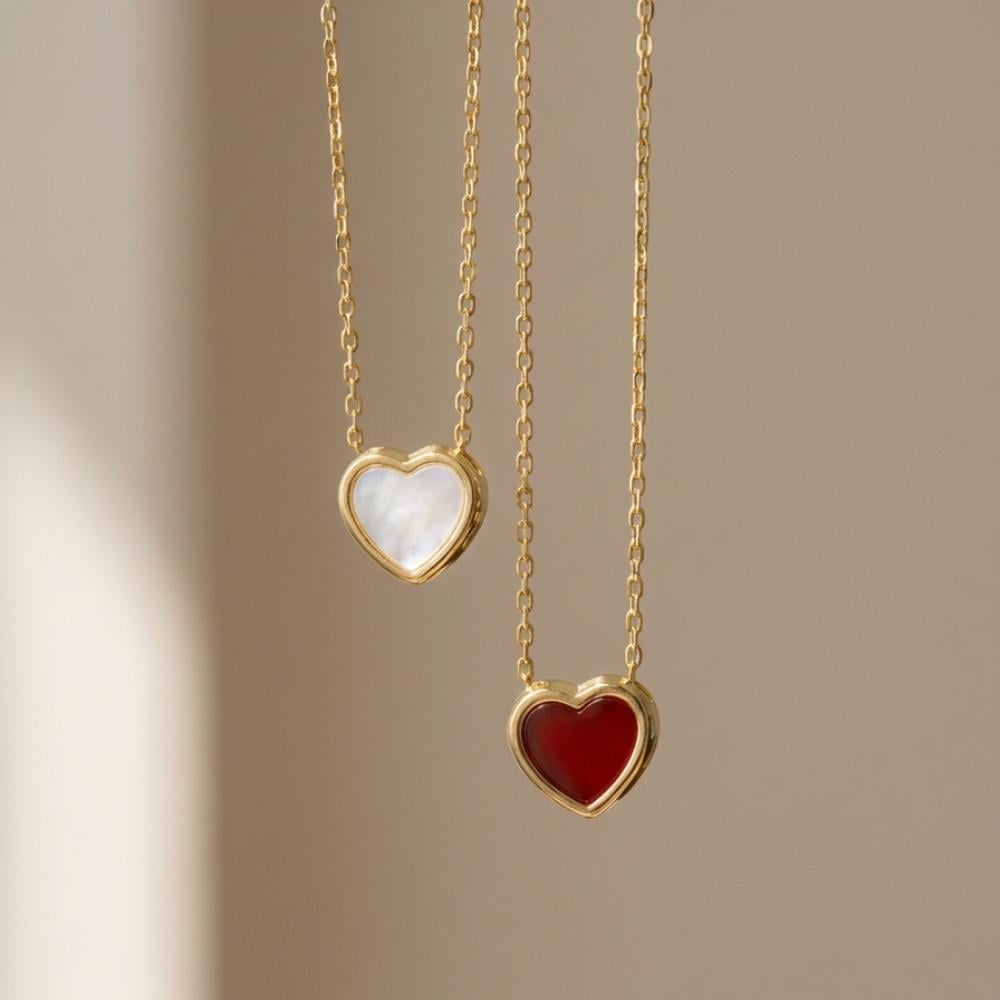 [N025] سلسال قلب من الفضة وجهين أبيض وأحمر