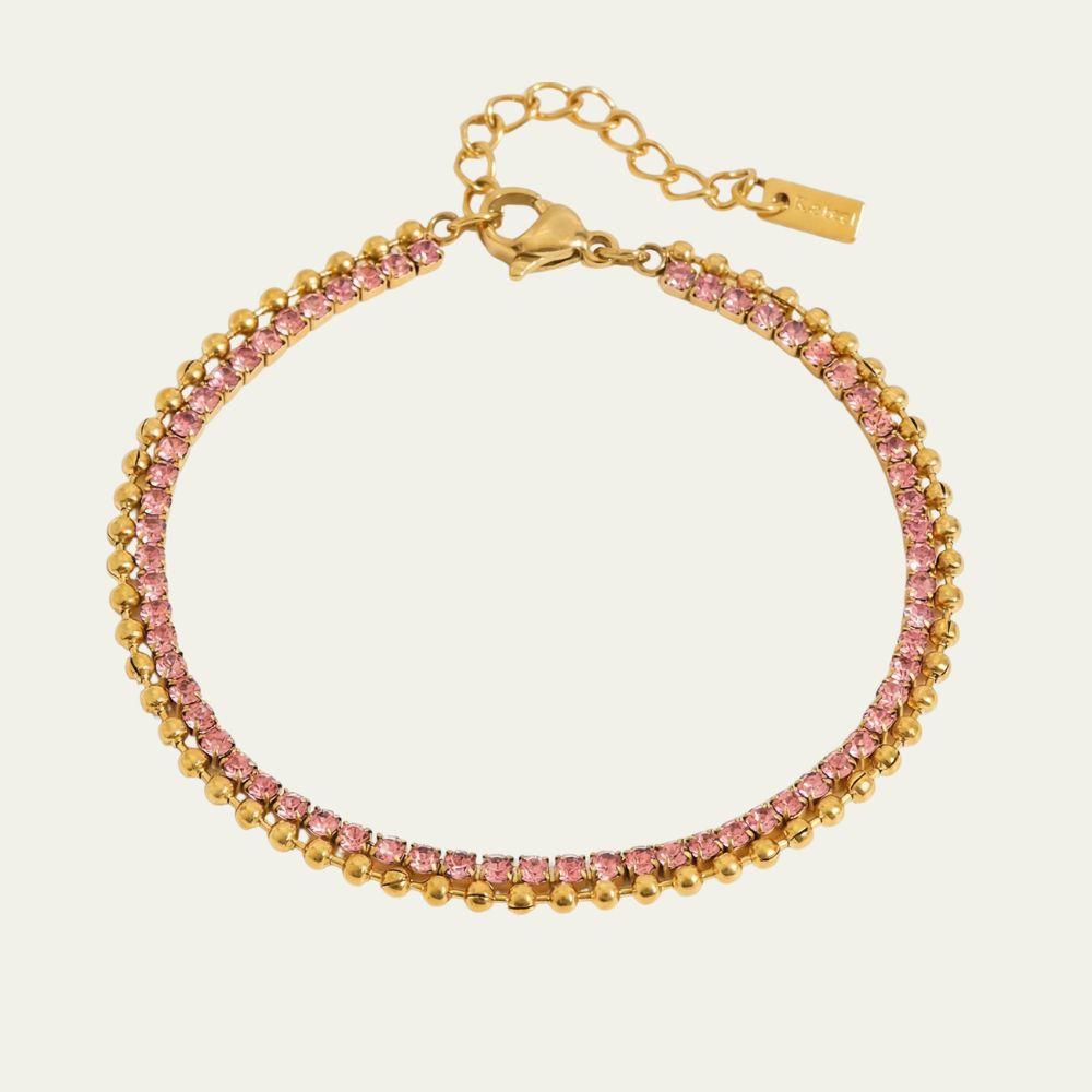 [B035] اسوارة مزدوجة مزينة بالزركون الوردي - ذهبي