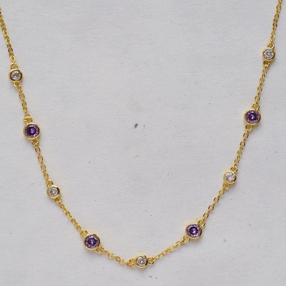 [N042] سلسال مطلي بالذهب مزين بالزركون وحجر الجمشت