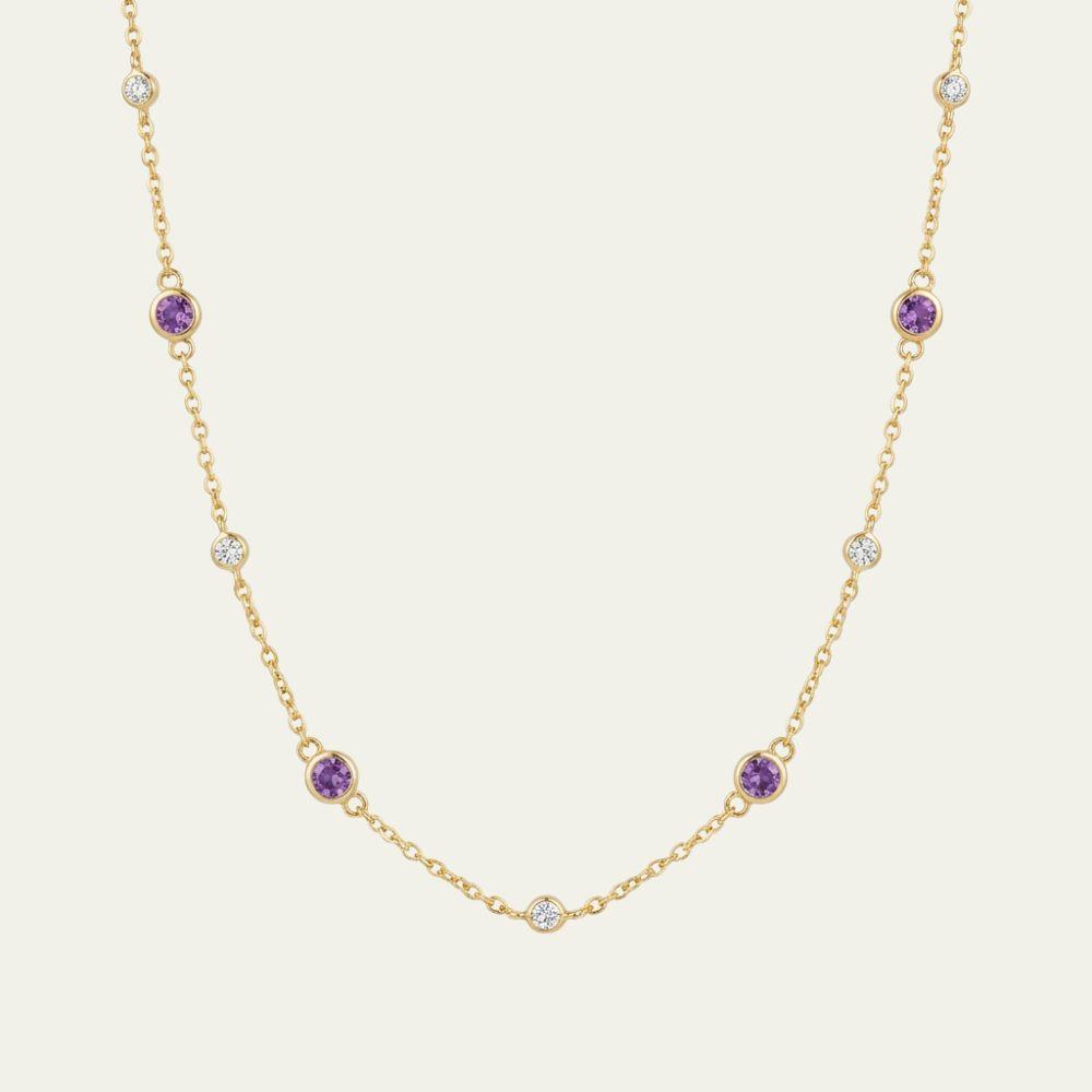 [N042] سلسال مطلي بالذهب مزين بالزركون وحجر الجمشت