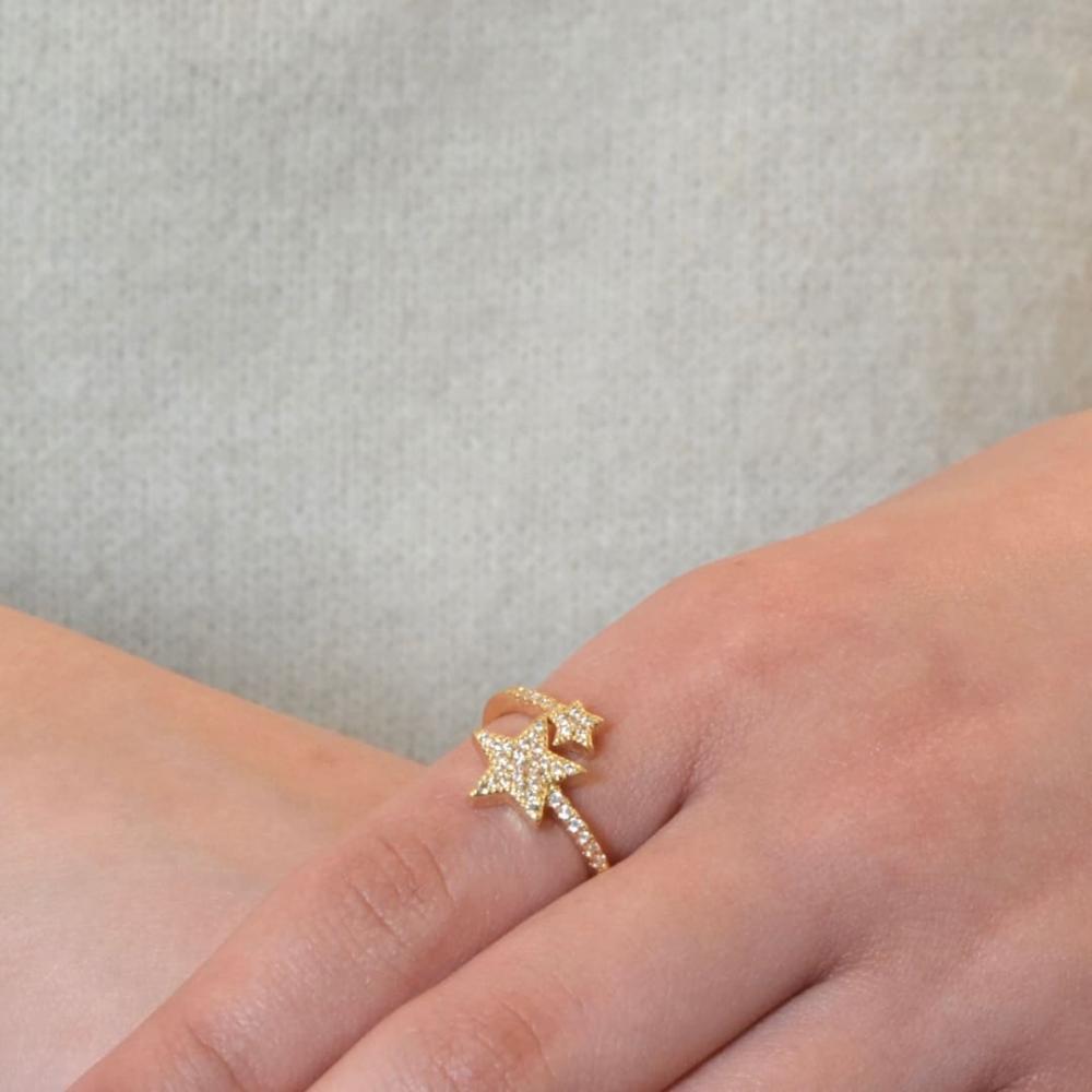 [R037] خاتم النجمتين مطلي بالذهب