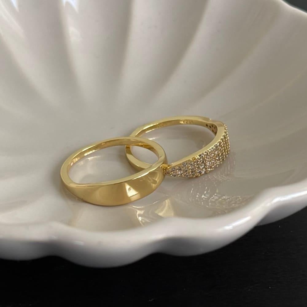 [R025] خاتم فضة مطلي بالذهب مزين بالزركون