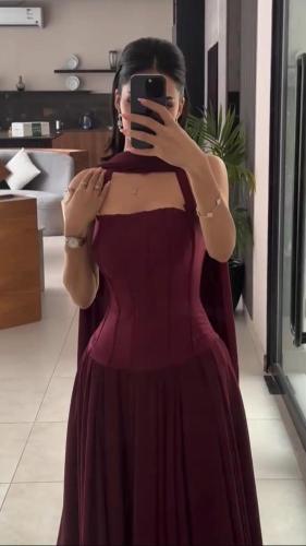 فستان سهرة رافي لون عنابي