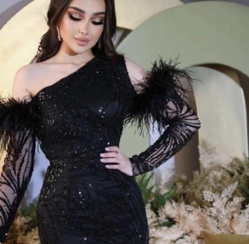 فستان سهره طويل تل خرز لون اسود