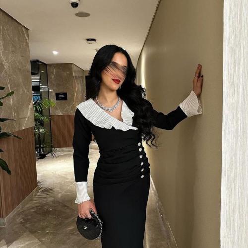 فستان سهره جذاب اسود خامه كريب استرتش