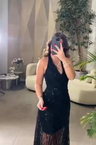فستان سهره راقي اسود تل وخرز