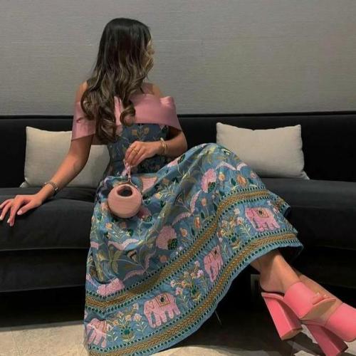فستان سهره طويل خامة قطن بحريني