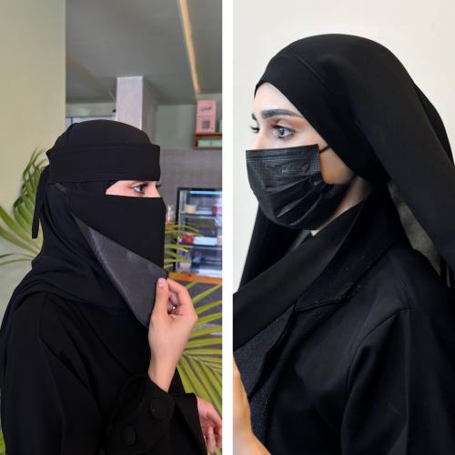 2 نقاب حرير قصير + طرحتين ربط
