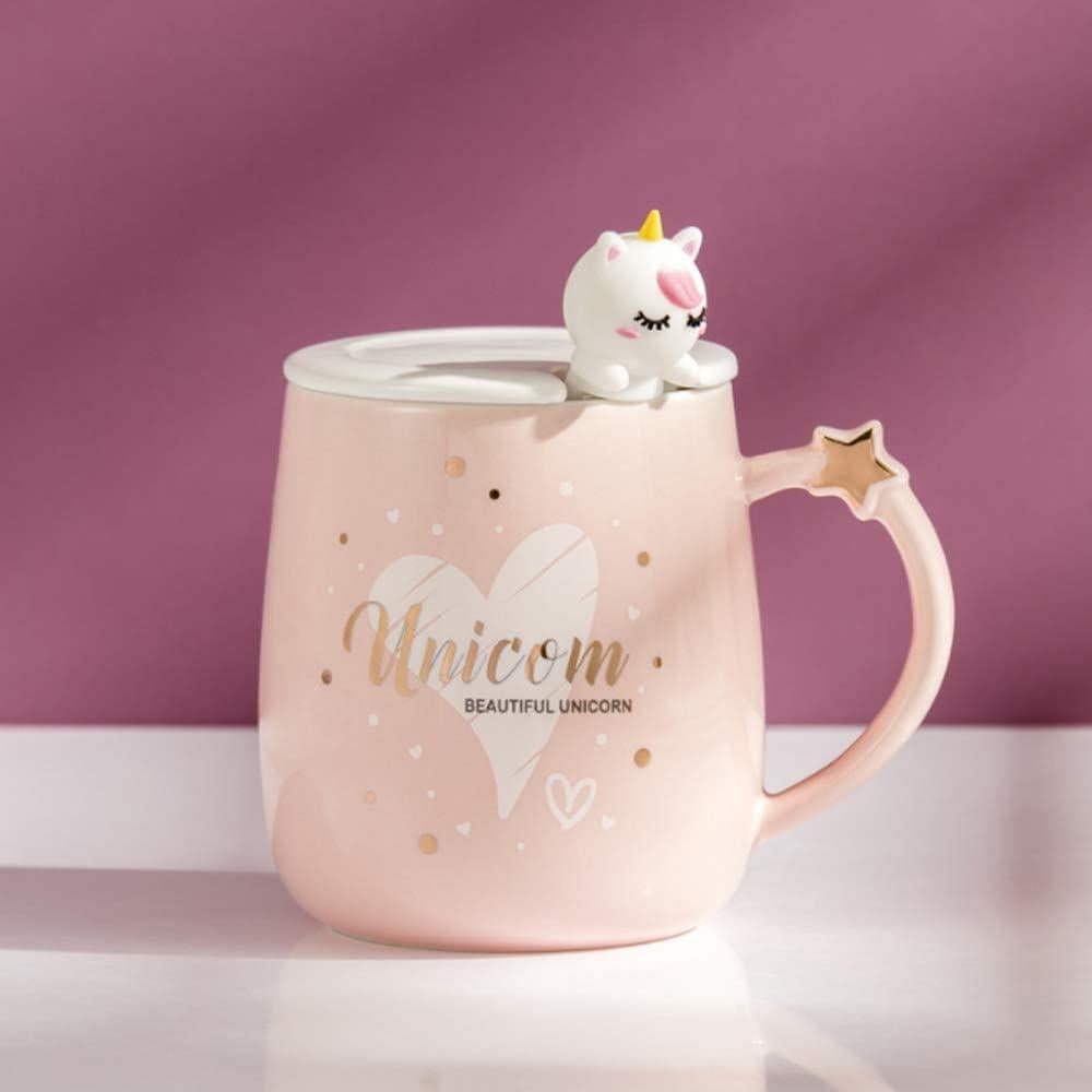 YALOKI Unicorn Mug: كوب يونيكورن لطيف للقهوة والشاي والحليب (380 مل)، وردي