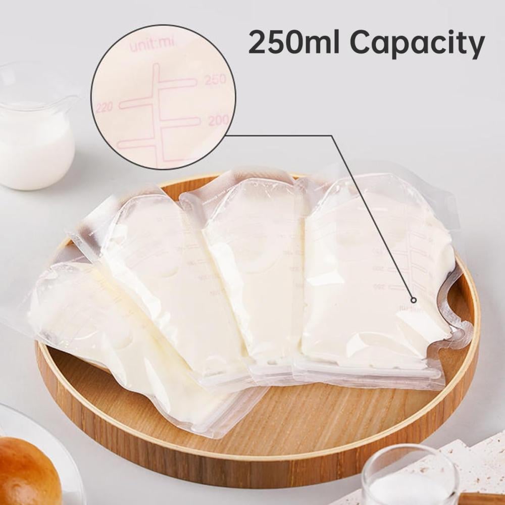ECVV Breast Milk Storage Bags 250ml: أكياس تخزين حليب الأم، 50 قطعة، للرضاعة الطبيعية (خالية من BPA)