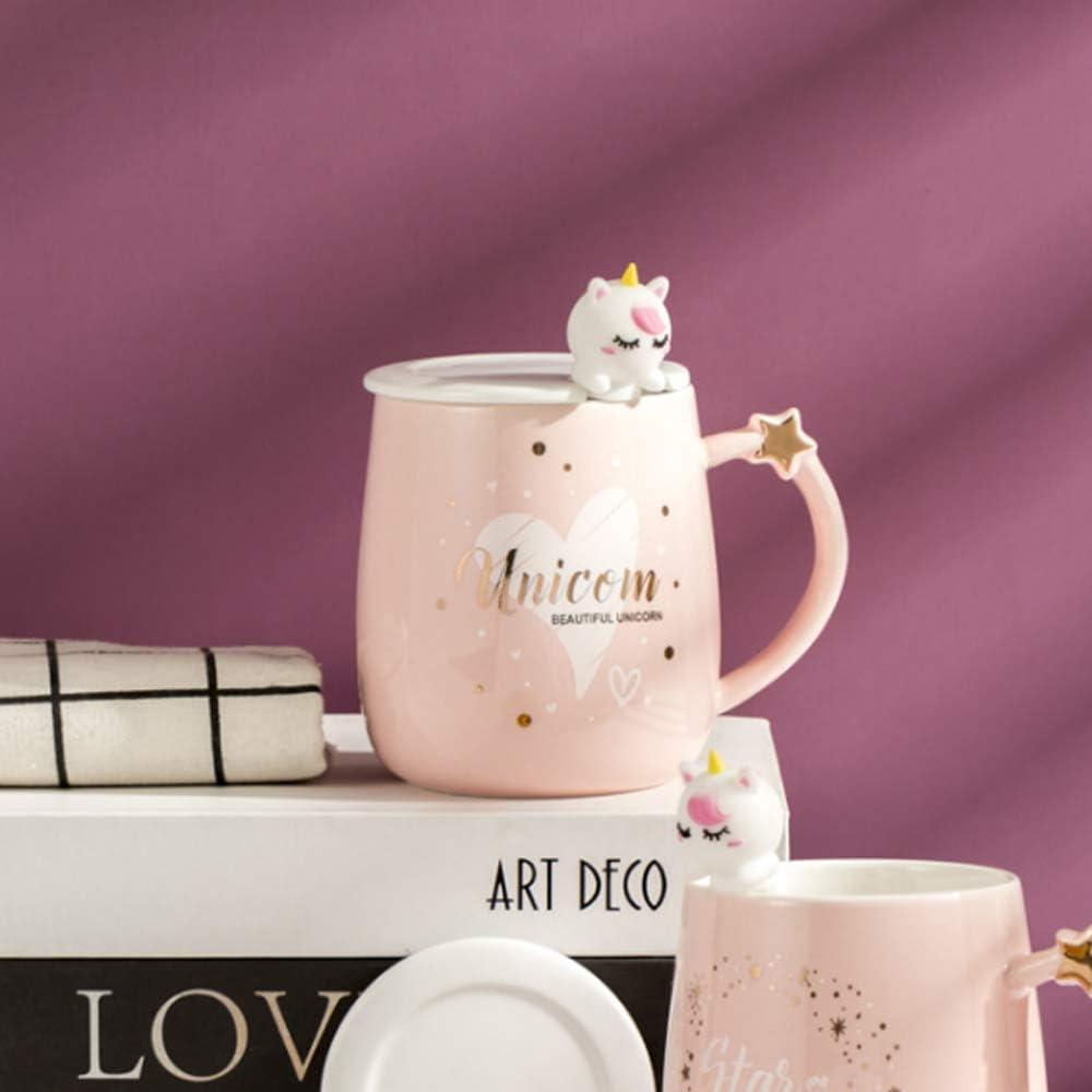 YALOKI Unicorn Mug: كوب يونيكورن لطيف للقهوة والشاي والحليب (380 مل)، وردي