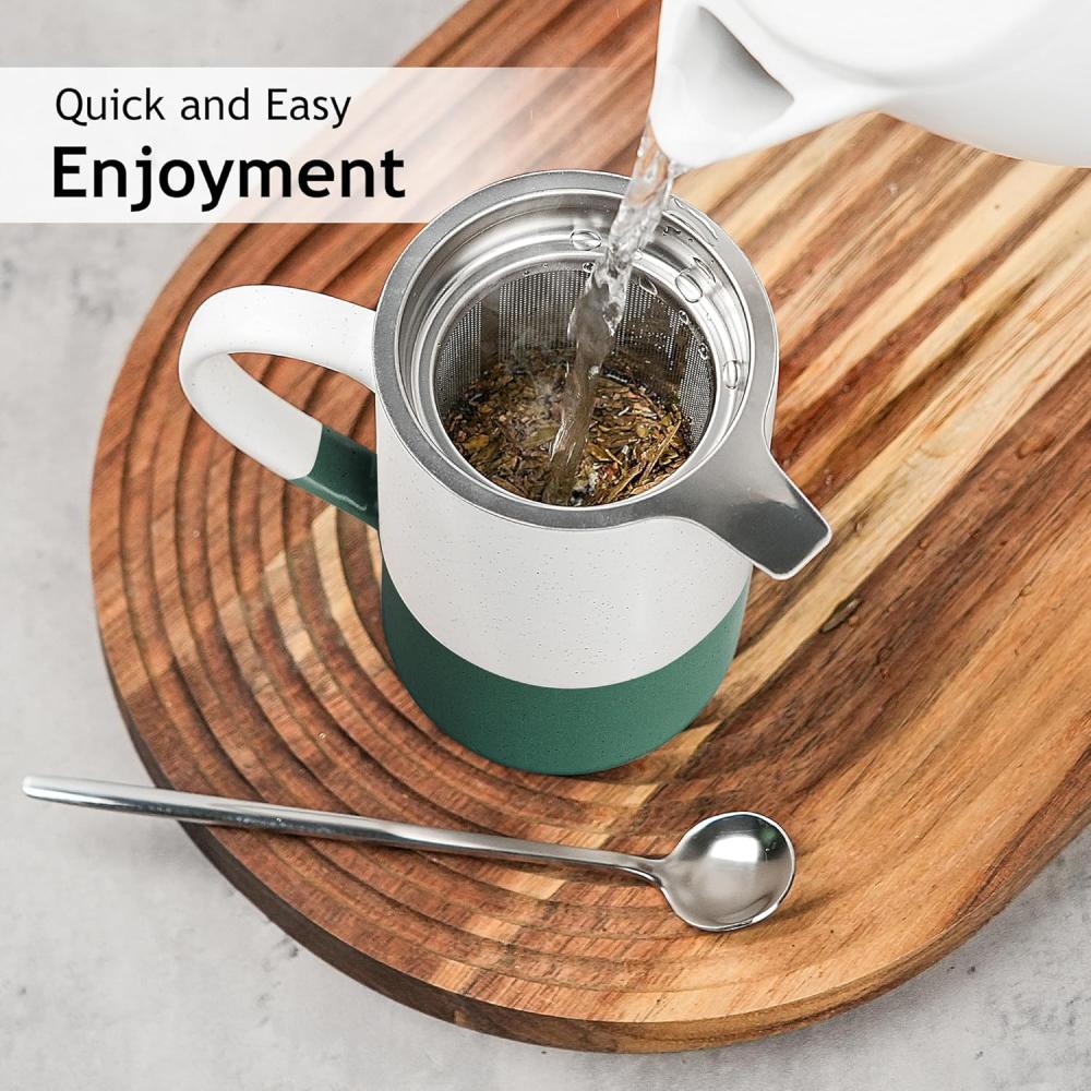 Miamio Tea Mug Set: طقم أكواب شاي سيراميك فاخر سعة 2 × 500 مل (أخضر داكن)
