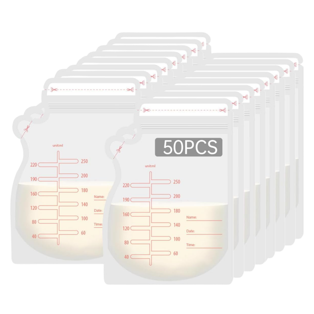 ECVV Breast Milk Storage Bags 250ml: أكياس تخزين حليب الأم، 50 قطعة، للرضاعة الطبيعية (خالية من BPA)