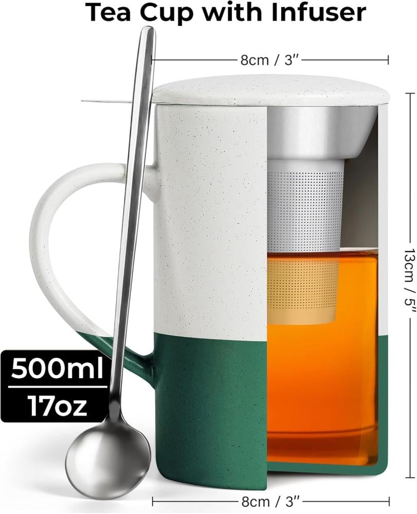 Miamio Tea Mug Set: طقم أكواب شاي سيراميك فاخر سعة 2 × 500 مل (أخضر داكن)