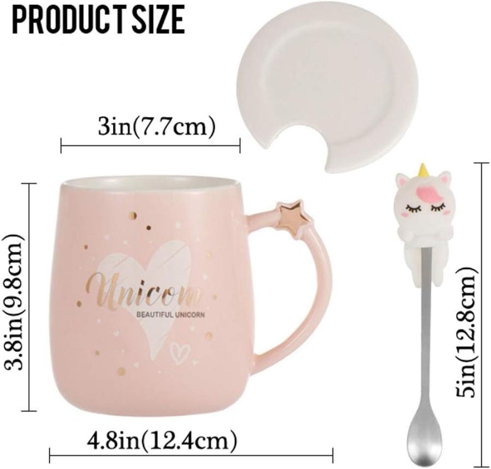 YALOKI Unicorn Mug: كوب يونيكورن لطيف للقهوة والشاي والحليب (380 مل)، وردي