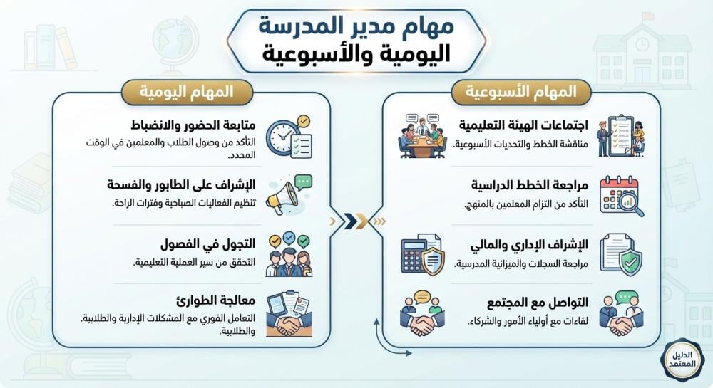 مهام مدير المدرسة اليومية والاسبوعية