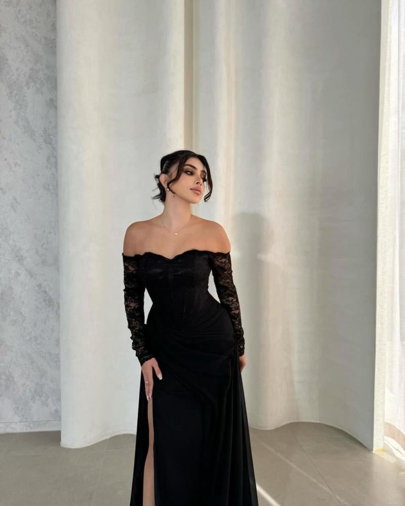 فستان سهرة اوف شولدر بأكمام