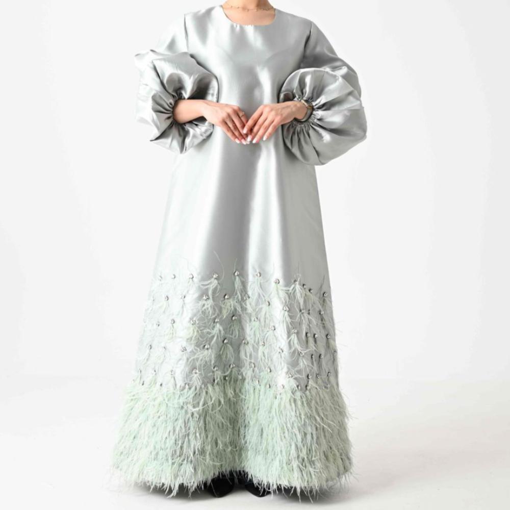 دراعة قماش ميكادو مع شك يدوي وريش