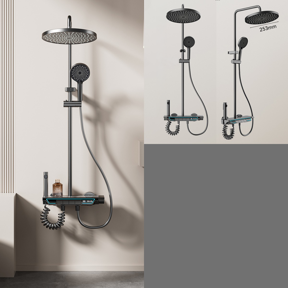 طقم دش دائري مع سماعة اتوماتيك بتصميم عصري