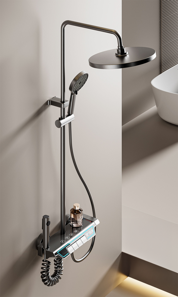 طقم دش دائري مع سماعة اتوماتيك بتصميم عصري