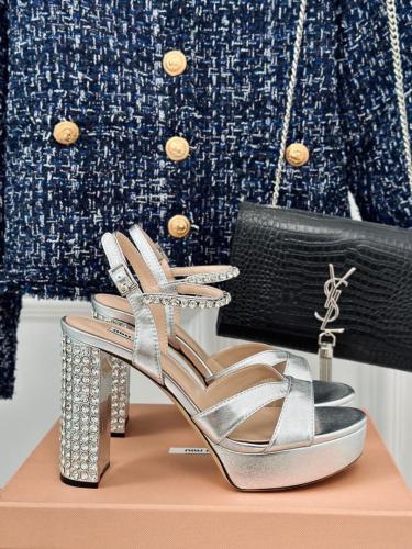 Miu Miu Silver Leather Crystal Embellished Ankle S...
