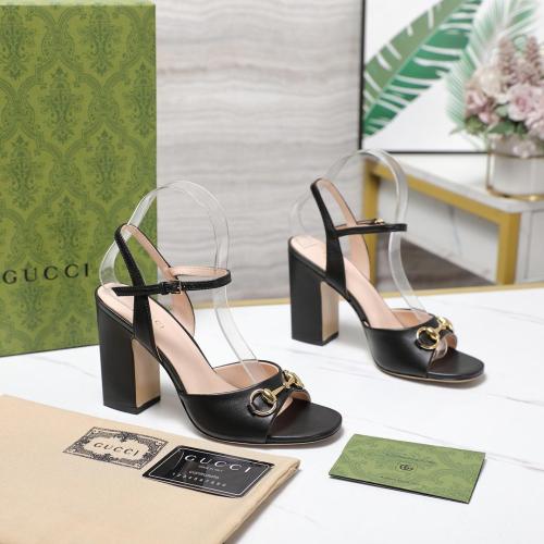 Horsebit Mid-heel Sandals in Leather