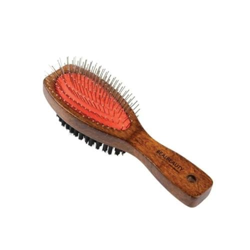 فرشاة شعر خشب بوجهين وجه لفك التشابك ووجه لتدليك فروة الراس من ريال بي