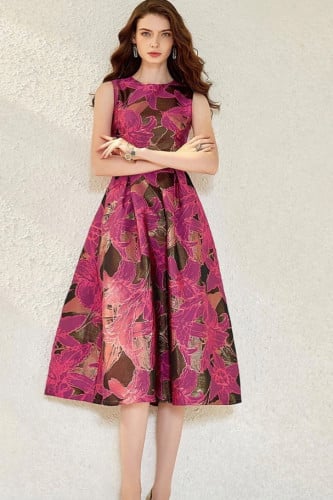 فستان ميدي للحفلات من الجاكار المشجر